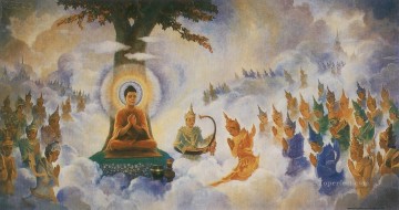  predicando Pintura al %c3%b3leo - Buda predicando el abhidhamma a su antigua madre el budismo.